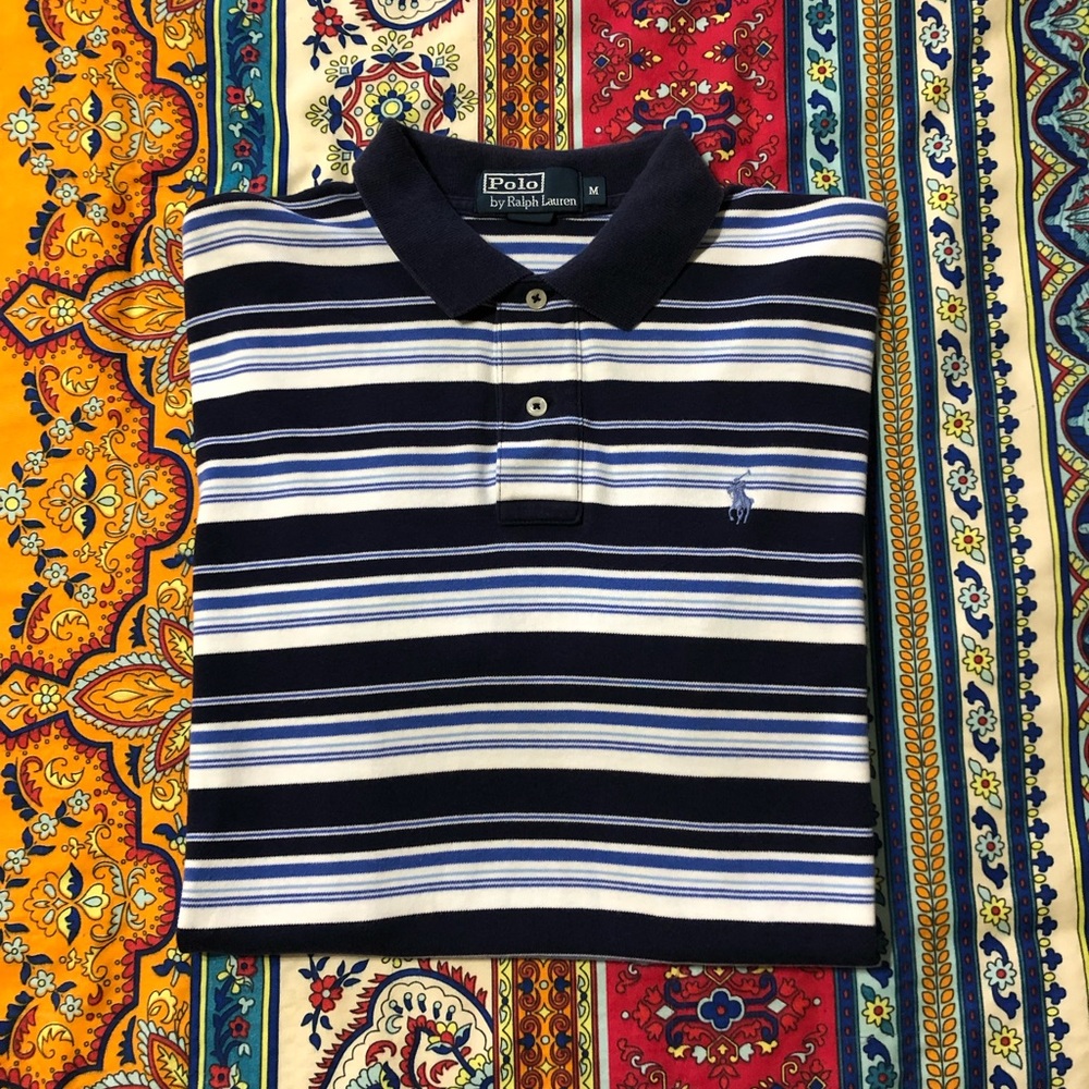 Polo by Ralph Lauren men’s short sleeve shirt. Classic blue and white. EUC!
